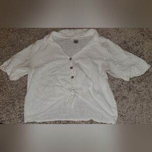 Urban Romantics White 100% Cotton Collared Tie Front Crop Top Size Medium